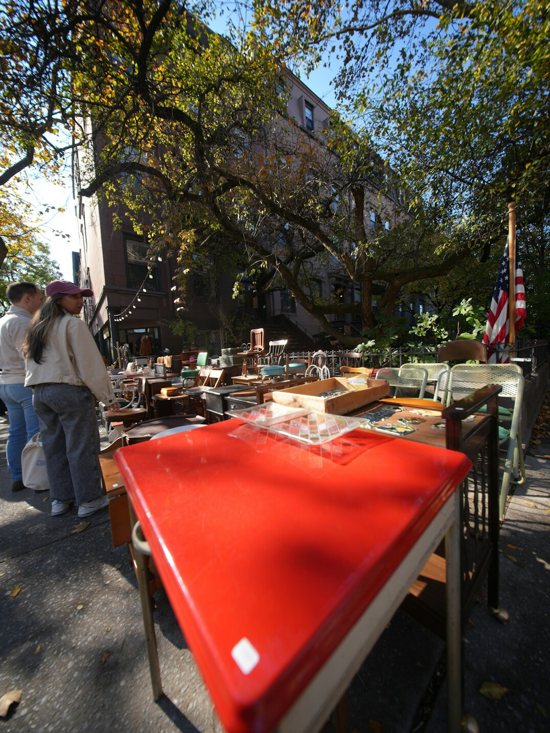Neighbors gathered at an outdoor community table